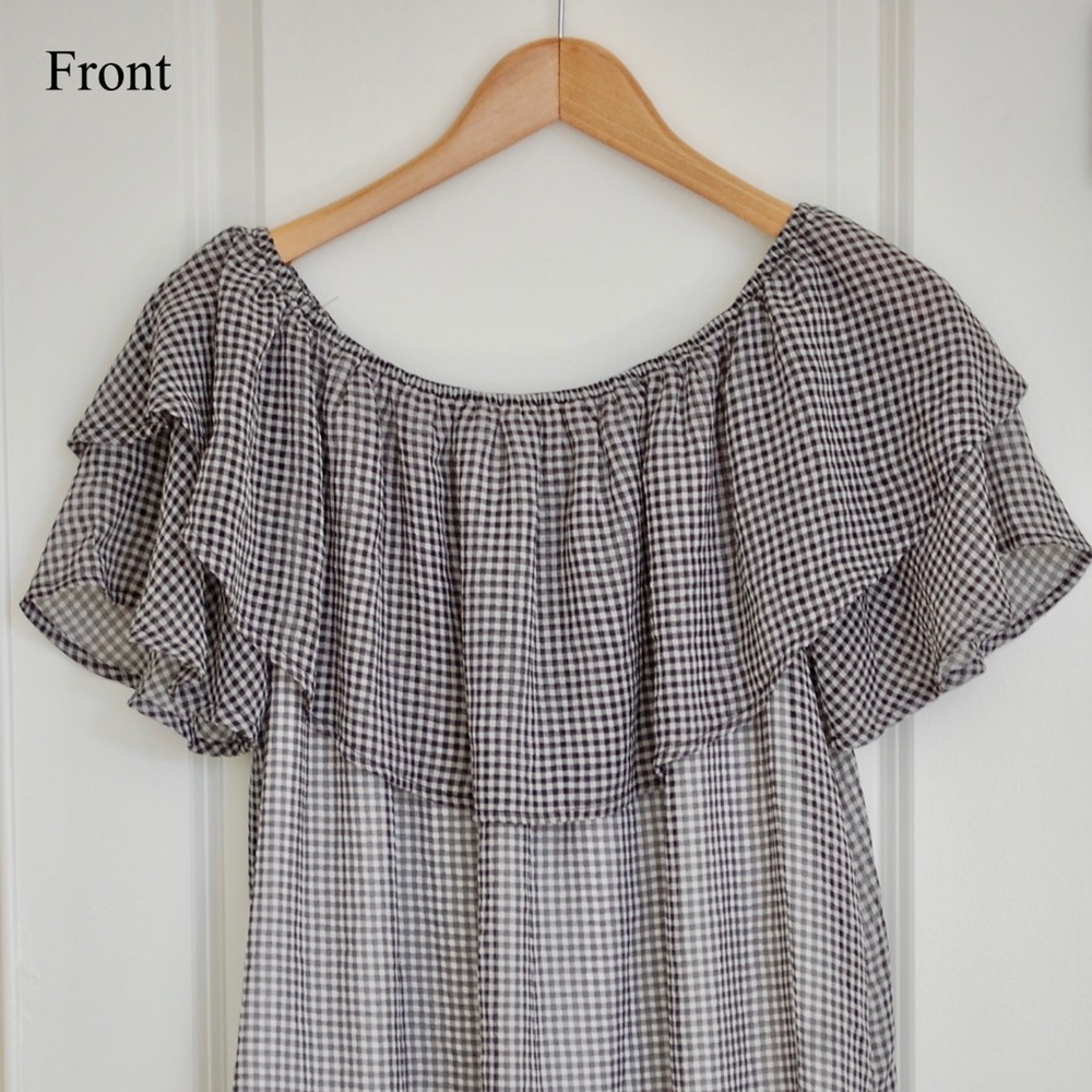 Entro Gingham Off The Shoulder Dress